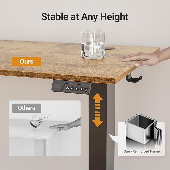 Claiks Electric Standing Desk, Adjustable Height Stand up Desk, 48 * 24 Inches Sit Stand Home Office Desk with Splice Board, Black Frame/Vintage Brown Top