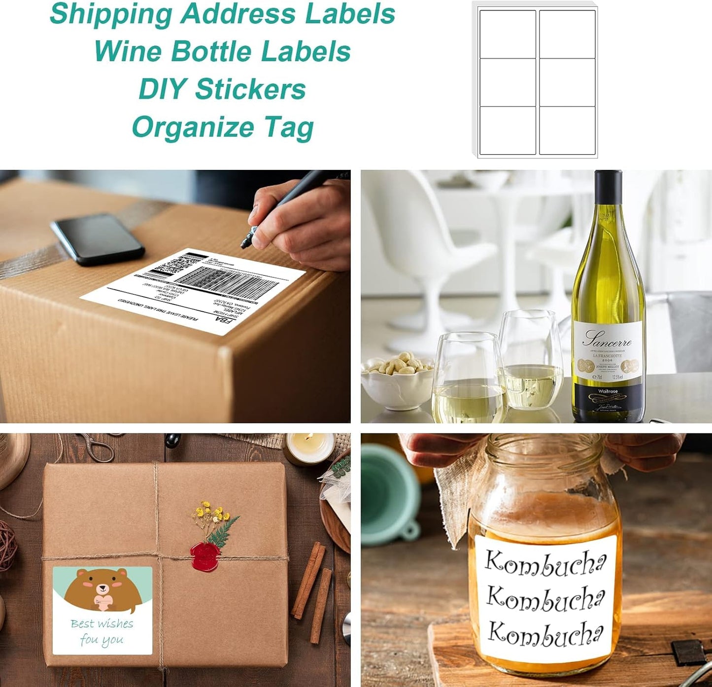 MFLABEL 3-1/3" x 4" Shipping Address Sticker, FBA Labels, 6-UP Sticker Label, White Shipping Label, Easy to Peel, Address Paper for Laser/Ink Jet Printer, 6 Per Page (54000 Labels, 9000 Sheets)