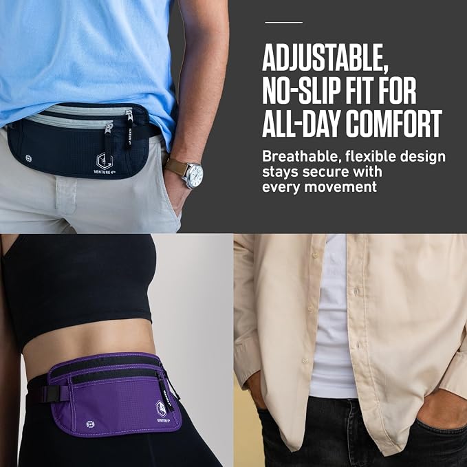 VENTURE 4TH Travel Money Belt, RFID Blocking Passport Holder - Silver
