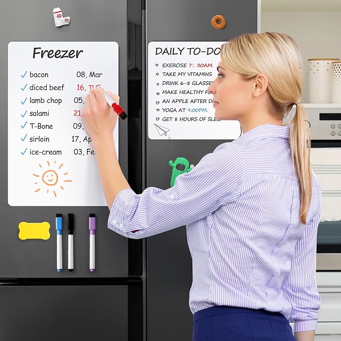 6 Pack Magnetic Dry Erase Board Sheet for Fridge, 12"x8" Erasable Refrigerator WhiteBoard w/ 4 Markers & 1 Eraser- Smooth and Flexible Small Magnet Blank Notepad for Home Kitchen Organizer and Planner