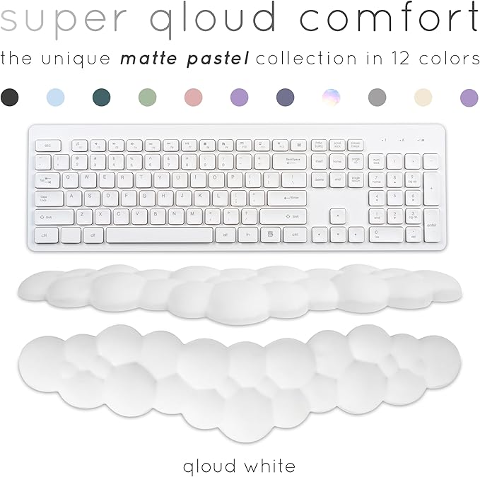 Cloud Keyboard Wrist Rest – Create-ables Qloud Cloud Wrist Rest for Computer Keyboard and Mouse, Ergonomic Memory Foam Wrist Pad with Non-Slip Base, Includes Cloud Mouse Pad – White