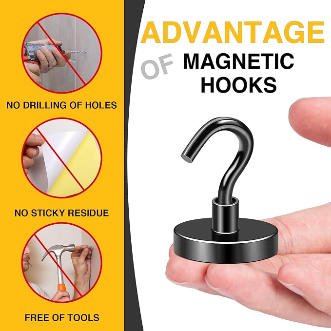 DIYMAG Magnetic Hooks, 170lbs 10pcs Cruise Cabin Essentials Heavy Duty Black