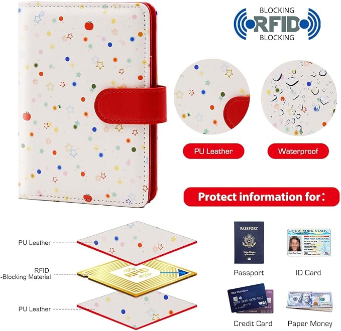 Melsbrinna Rfid Passport Holder for Travel women/Men, Cute Passport Wallet Rfid Blocking Card Slots, Rfid Passport Cover/CaseTravel Wallet, Passport Book Holder (1, apple red)