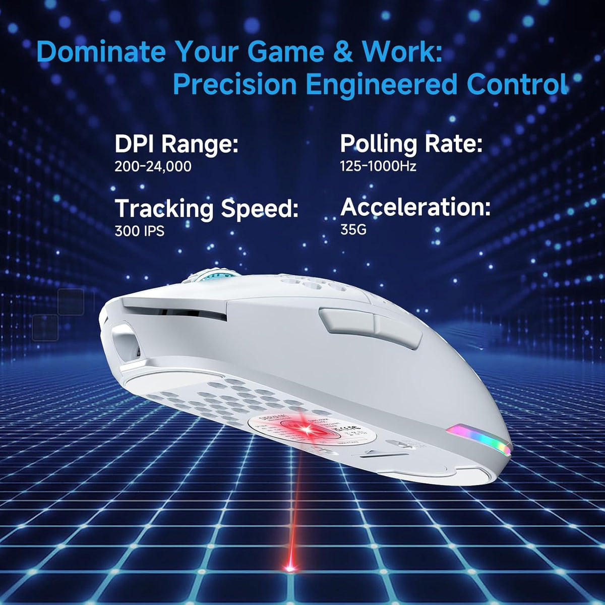 TMKB Wireless Mechanical Gaming Keyboard and Gaming Mouse, M1&T63, 24000DPI, RGB Backlit, 180Hrs Battery, 2.4G/BT5.2/USB-C Wired, Compact 63 Keys Anti-Ghosting-White