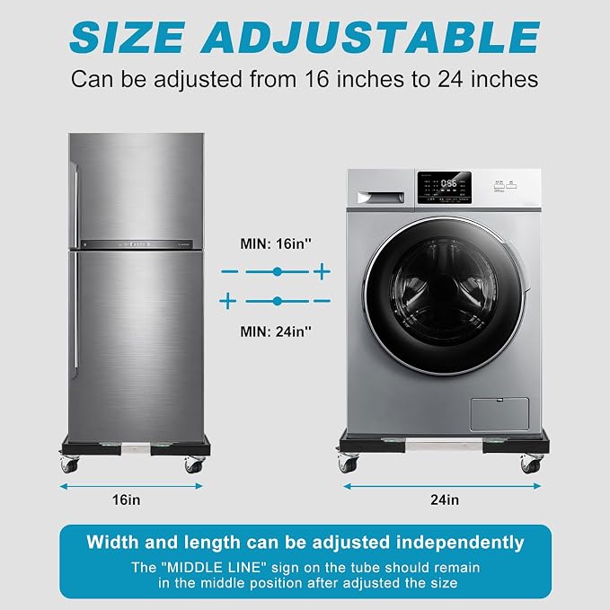 Nefish Furniture Dolly Adjustable Mini Fridge Stand with Wheels Washing Machine Stand Mobile Roller with 4 Locking Swivel Wheel Universal Mobile Base Moving Cart for Dryer Refrigerator