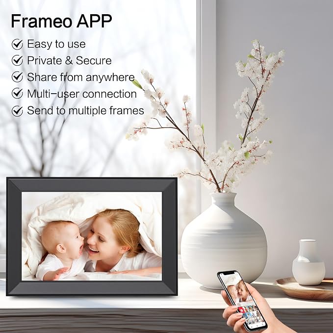 Frameo Digital Picture Frame, Smart WiFi Digital Photo Frame with 10.1 Inch HD IPS Touch Screen, Auto-Rotate, Send Pictures from Anywhere via Frameo App, Great Gift for Mom and Women