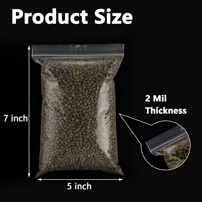 BESARME 500 PCS 5" x 7" Small Plastic Bags for Jewelry Mini Clear Plastic Poly Bag 2 Mil with Resealable Lock Seal Zipper for Storage Gifts Candy Screws