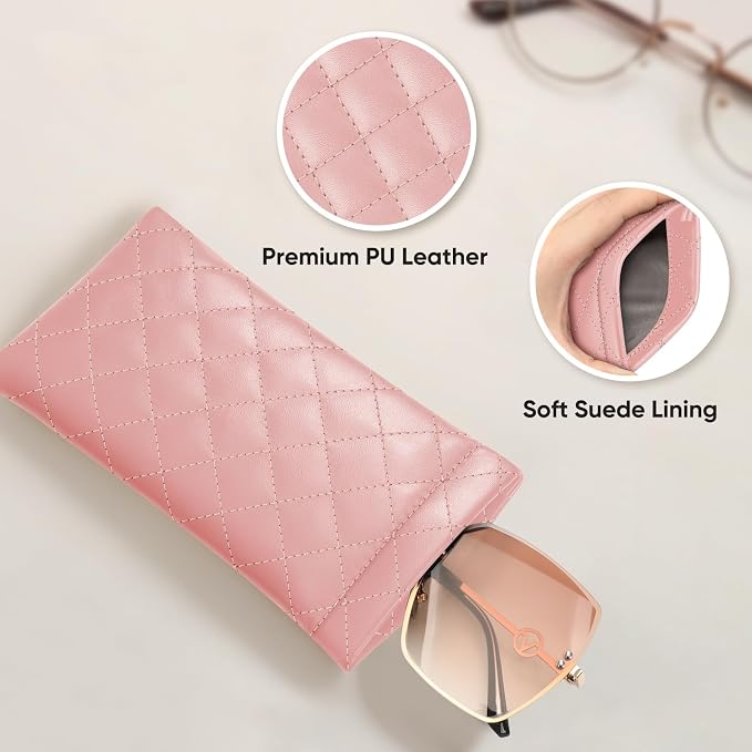 FINTIE Soft Eyeglasses Case with Cleaning Cloth, Portable Squeeze Top Vegan Leather Glasses Pouch, Sunglasses Eyewear Bag