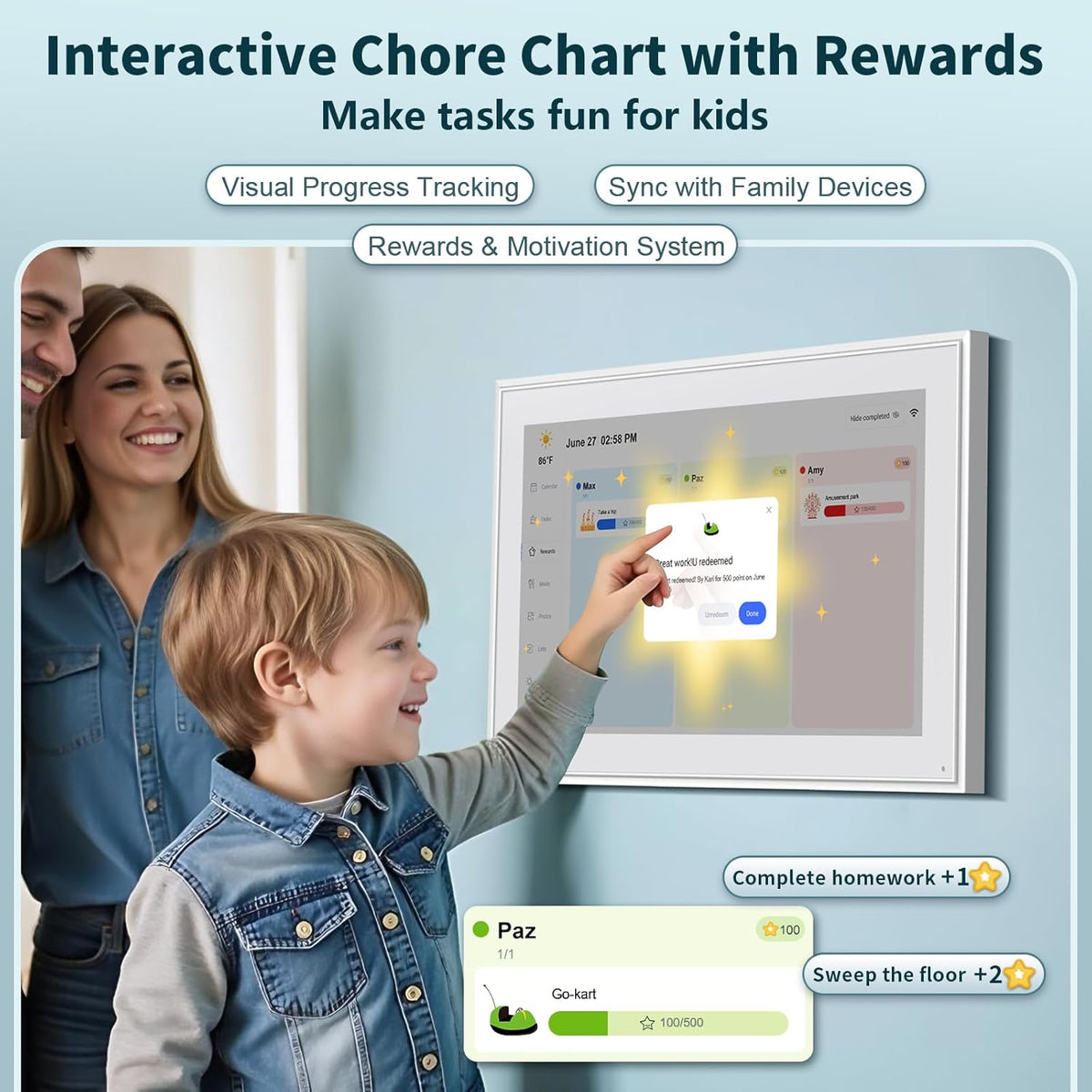 Digital Calendar, 15.6 Inch Wall Planner Digital Calendar & Chore Chart, IPS HD Touchscreen Interactive Display for Family Schedules, 2025 Calendar Share Photos/Schedules Instantly