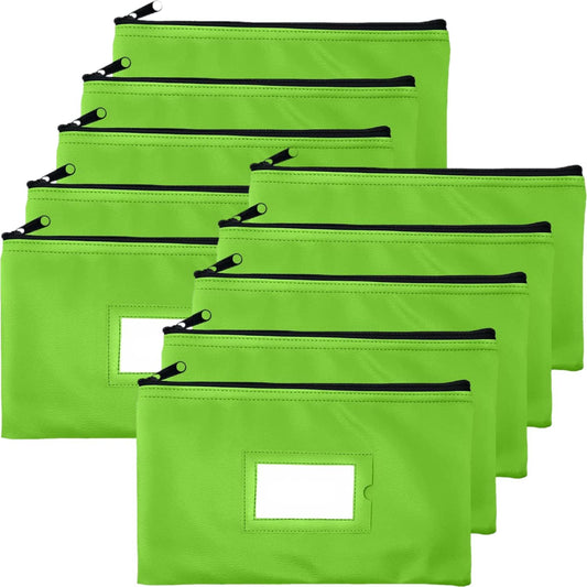 Money Bank Deposit Bag with Zipper | 11x6 inch | Light Green | Durable Leatherette Money Cash Coin Check Wallet Pouch for Men & Women with Framed ID Window and Blank Card | by GIDABRAND (10)
