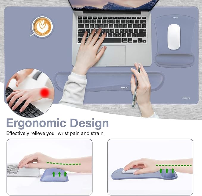 MOSISO Keyboard Mouse Pad Set, Large Gaming Mousepad&Keyboard Wrist Rest&Mouse Wrist Rest&Coaster, Ergonomic Non-Slip Mousepad&Easy Typing Cushion with Memory Foam for Home Office, Lavender Gray
