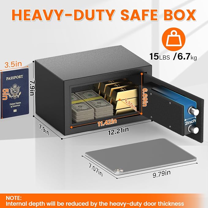 [2026 0.5H 1700°F] Mini Fireproof Safe, 14.8Lbs Heavy Duty Fire Safe Box | with Alarm System, Sensor LED Light, Wall Mountable Small Safes for Home Use