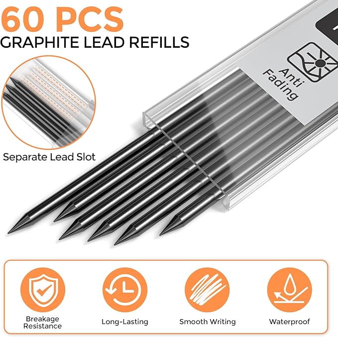 Nicpro Carpenter Pencil Lead Refills 2.8mm, 60 Pieces Black | Lead Refill for Mechanical Carpenter Pencil, Break Resistant 2.8 mm Leads for Construction Pencils, Work on Various Surfaces