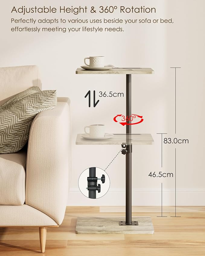 Masupu Sofa Arm Tray Table - 360° Swivel Height Adjustable End Table, Small Snack Side Table for Couch, C Shaped Table for Bed, Chair or TV Tray Table(Greige)
