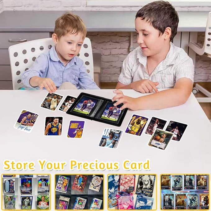 Ringless Card Binder for Trading Cards - 40 Pocket Side-Loading Card Album with 20 Sleeves, Lightweight Zipper Storage Folders for TCG, MTG, Sports Cards (Baseball, Football) (Black)