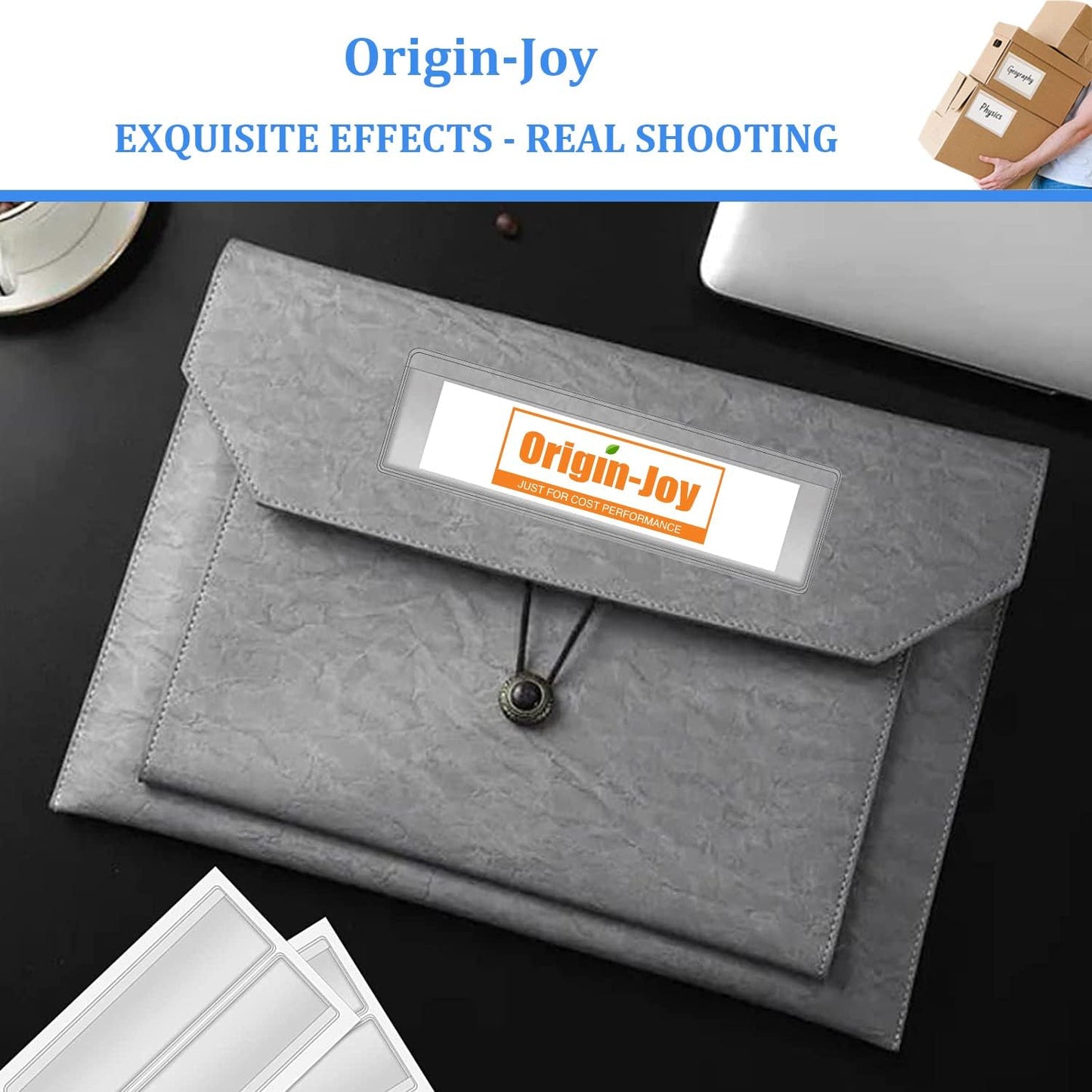 Origin-Joy 25 PCS Self-Adhesive Index Label Pockets, Clear Plastic Peel & Stick Card Holders with Top Open for Loading (4 x 2 inch)