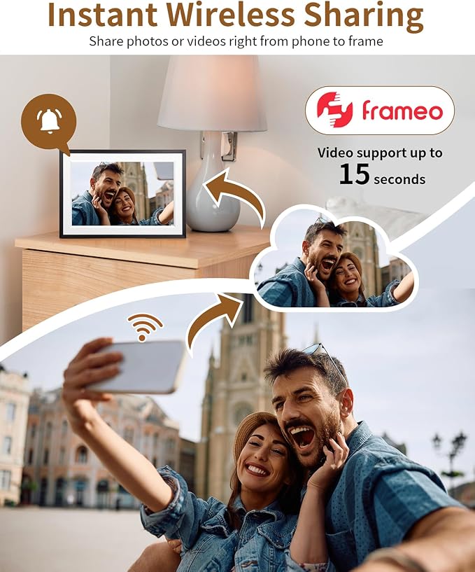 Frameo 10.1 Inch Digital Picture Frame，WiFi Electronic Frame，1280 * 800IPS HD Touch Screen， Smart Digital Photo Frame,32GB Storage, Wall Mountable, Share Instantly, Birthday Gifts for Women, Mom