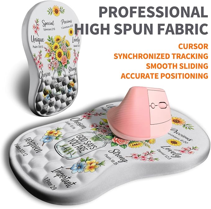 Ergonomic Joint Wrist Support Mouse Pad with Memory Foam Cushion Massage Bump, Carpal Tunnel Pain Relief Mousepad Slope Design for Wrist Rest, 11.8x7.9 in, God Said