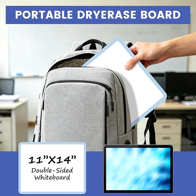Small Wall White Board, 11" x 14" Mini Double-Sided Magnetic Dry Erase Board with Plastic Frame, Hanging Whiteboard with 5 Markers for Kids Students School Kitchen Home & Office, Blue