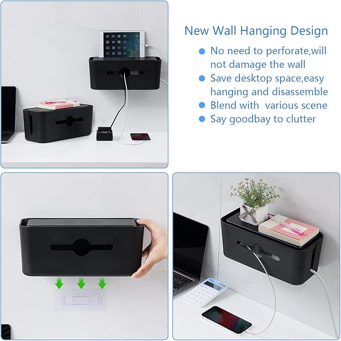 Cable Management Box,Cord Organizer for Home Office Cable Wire Hide,Black | Box for Desk Floor Cable Hide,Cable Box Organizer to Cover The Power Strip Cord Wires