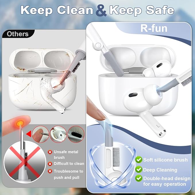R-fun for AirPods Pro 2 Case, Soft Silicone Protective Cover with Keychain and Cleaning Pen, Compatible with AirPods Pro 2nd/1st Generation, Supports Wireless Charging, Lilac