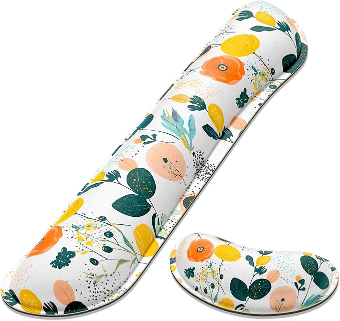 Dapesuom Enlarge Keyboard Wrist Rest, Memory Foam Wrist Cushion for Desk Mats Support, Typing Pain Relief Keyboard Mouse Pad Rests Set with Non-Slip Base for Gaming Laptop Computer, Flowers & Herbs