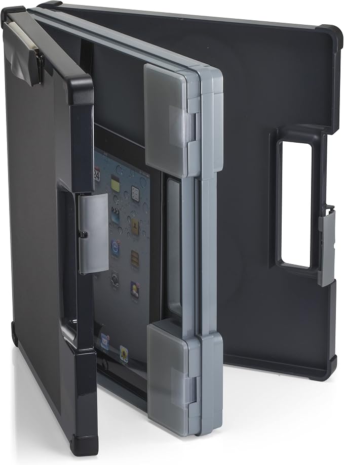 Officemate Dual-Sided Clipboard Storage Box, Multiple Storage Compartments, Letter and A4 Document Organizer, Charcoal