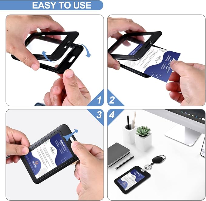Clear Double Sided Visualization Window Vertical Plastic ID Name Card Holders,Retractable Badge Reels and Lanyard,for Key Card Conference Licenses Passes Nurses Coach Employees School and Office