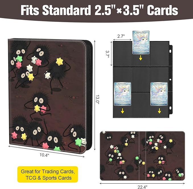 9-Pocket Trading Card Binder & Sports Card Book, 3-Ring Zipper Album Holds 900 Cards with 50 Removable Pages, Fits Standard 2.5" x 3.5" Game & TCG Cards, Water-Resistant PU Cover | 3-Ring Zipper Album, Holds 900 Cards, 50 Removable Pages, Fits 2.5" x 3...