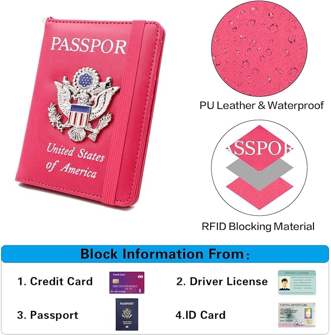 Cnycmy Passport Holder with Airtag slot,Passport-Wallet-Holder for Women,for Family, Rfid Passport Book Card Slot Waterproof, passport holder for travel (rose red1)