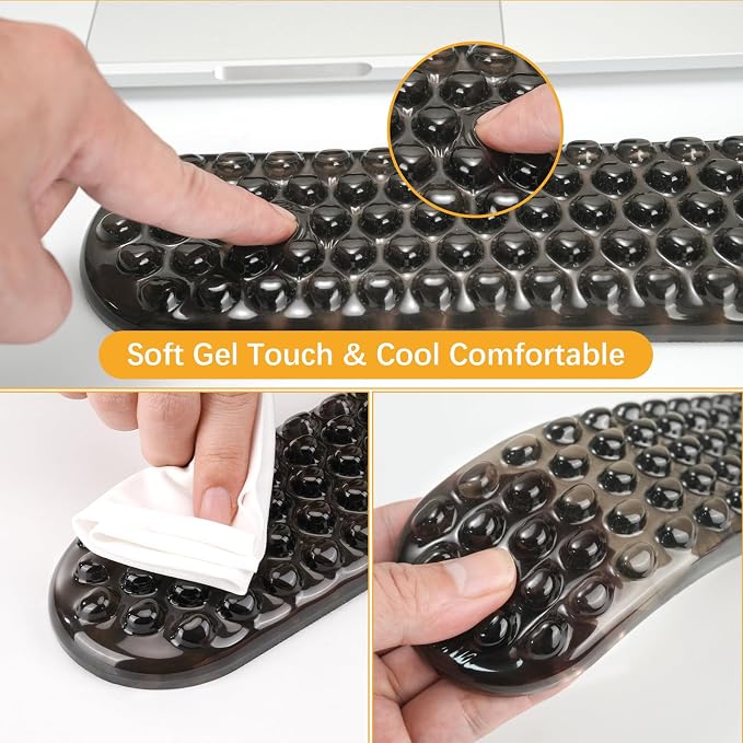 MOSISO Gel Wrist Rest Support for Mouse Pad&Keyboard Set, Black | Ergonomic Massage Keyboard&Mouse Pad Set, Non-Slip Base Pain Relief&Soft Cooling Gel Computer Easy Typing Pad for Home/Office