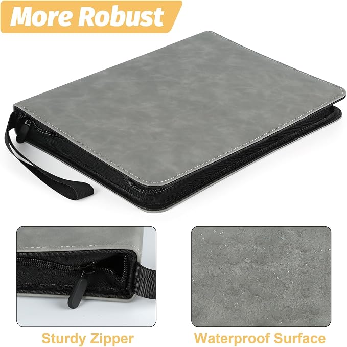 GERMUN 3 Ring 9 Pocket Zipper Card Binder, 720 Double Sided Standard PU Trading Card Album Folder for TCG & Sports Cards, Not Fit Top Loaders (Marble Grey)