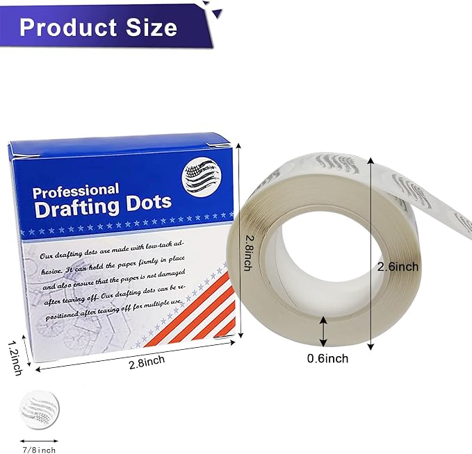 EDSRDRUS 1 Pack Drafting Dots 7/8” Diameter, Low Tack, Easy Removal, Pre-Cut Drafting Tape Dots for Tracing, Drawing, Positioning, Roll of 500 Dots Per Box (White)