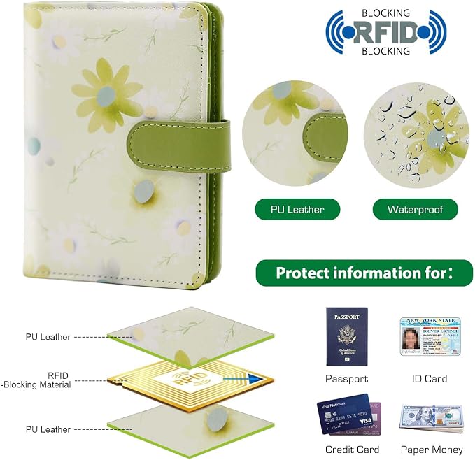 Melsbrinna Rfid Passport Holder for Travel women/Men, Cute Passport Wallet Rfid Blocking Card Slots, Rfid Passport Cover/CaseTravel Wallet, Passport Book Holder (1, floral green a)