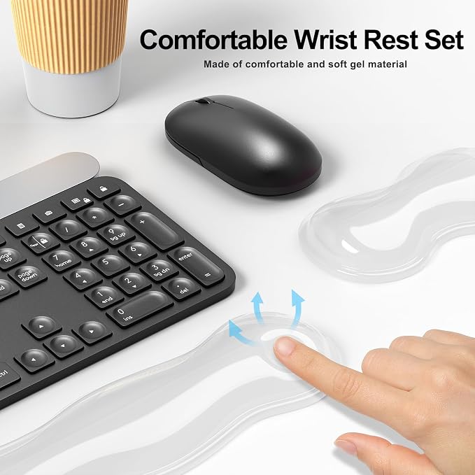 MOKURU Gel Keyboard and Mouse Wrist Rest Set, Comfort Ergonomic Wrist Support, for Wrist Pain Relief, Computer Keyboard Wrist Rest (Transparent)