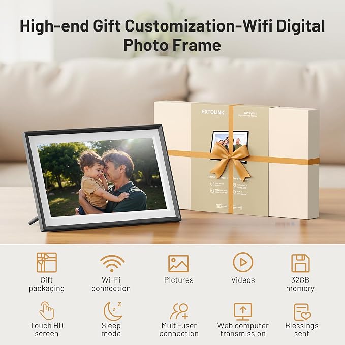 15.6" Smart WiFi Digital Picture Frame with 32GB Storage | Electronic Photo Frame with 1920 x 1800 HD IPS Touch Screen Auto-Rotate for Wall/Tabletop, Gift for Woman,Mom, Dad, Wife