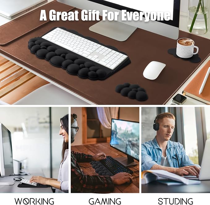 Ergonomic Wrist Rest for Computer Keyboard and Mouse, Cloud Keyboard Stand | Soft Memory Foam Keyboard Riser Holder with Wrist Pad, Easy Typing, Pain Relief, Comfort for Office, Work, Gaming - Black