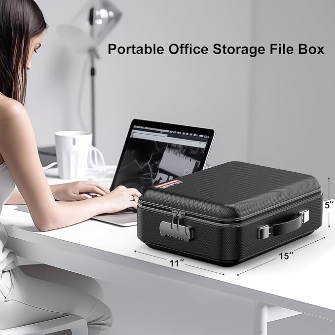 Fireproof Document Box with Lock, Hard Fireproof Document Organizer | Hard-Shell Fireproof Waterproof Documennt Box with Combination Lock Black