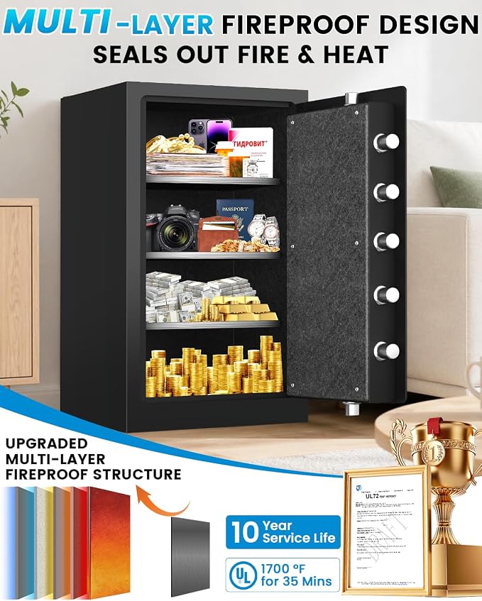 [2026 Upgraded] 35 Mins Heavy Duty Fireproof Safe, 7.5 Cuft Home Safe | Fire Proof Safe with Digital Keypad Keys, Smart Alert, Mute Mode, Security Safes for Home Office Documents