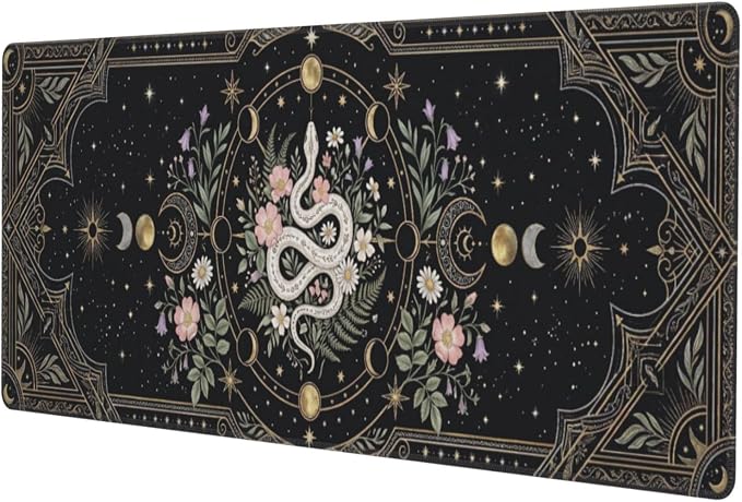 Mysterious Snake Gaming Mouse Pad Large Extended Desk Mat Non-Slip Rubber Base Keyboard Pad with Stitched Edges for Office Gaming 31.5x11.8 in