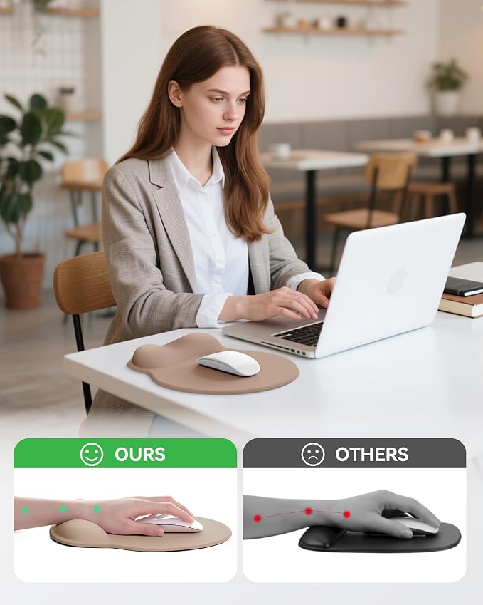 Mouse Pad with Wrist Rest for Desktop Large Ergonomic Mouse Mat(Coffee) | 10.6''L x 9''W Size, Gel Wrist Support, Non-slip Base, Washable Surface, Laptop Mousepad