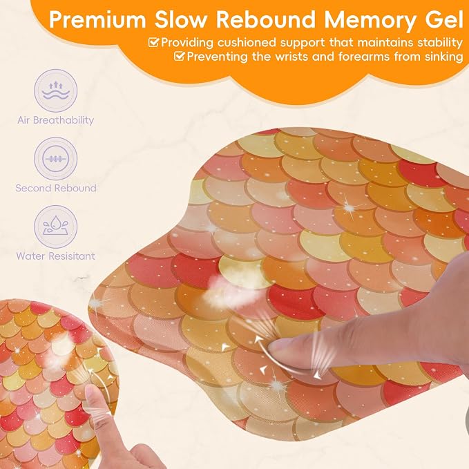 Mouse Pad with Wrist Rest Ergonomic Mouse Pad with Comfortable M-Shape Pain Relief Wrist Support Non-Slip PU Base Mousepad for Laptop, Office & Home (Orange Mermiad)