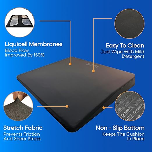 ERGO21 LiquiCell Sports Cushion - 2.5 Inch Thick Seat Pad for Tailbone, Hip & Lower Back Pain Relief - Ergonomic Comfort for Car, Office, Stadium & Wheelchairs- Better Than Gel, Foam or Air
