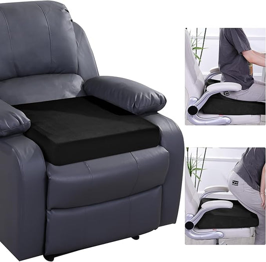 HOMBYS Wedge Recliner Seat Cushion for Long Sitting Chair, Cushion for Elderly Esay to Get Up,5" Thick 20"x20" Large Pressure Relief Seat Cushion for Recliner, Office, Car, Velvet & Foam, Black