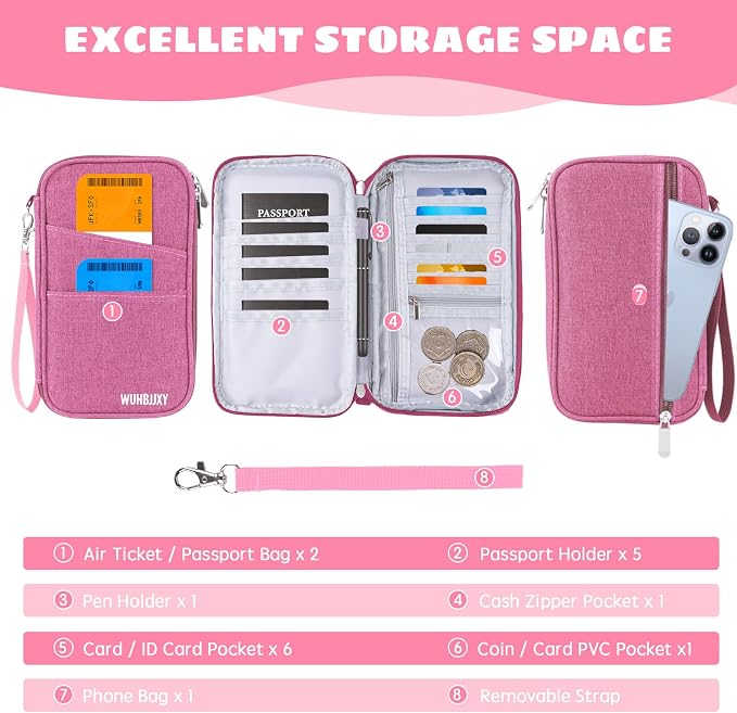 Premium Travel Passport Holder,Family Passport holder Travel Document Organizer,Secure &Stylish Companion For your Family (pink)