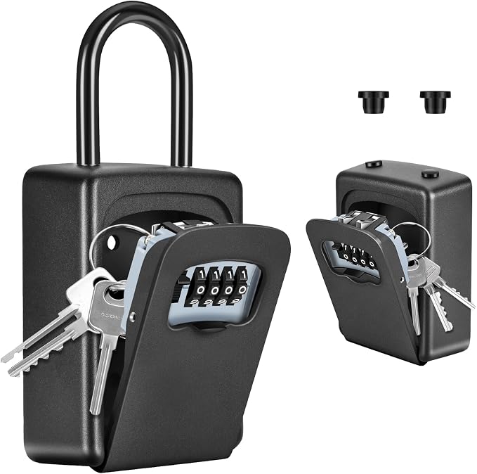 Portable Key Lock Box, Upgrade Clearly Visible Numbers, Lock Box Wall Mounted for House Key, 5 Key Capacity, Weatherproof Resettable Code (1 Pack, Black)