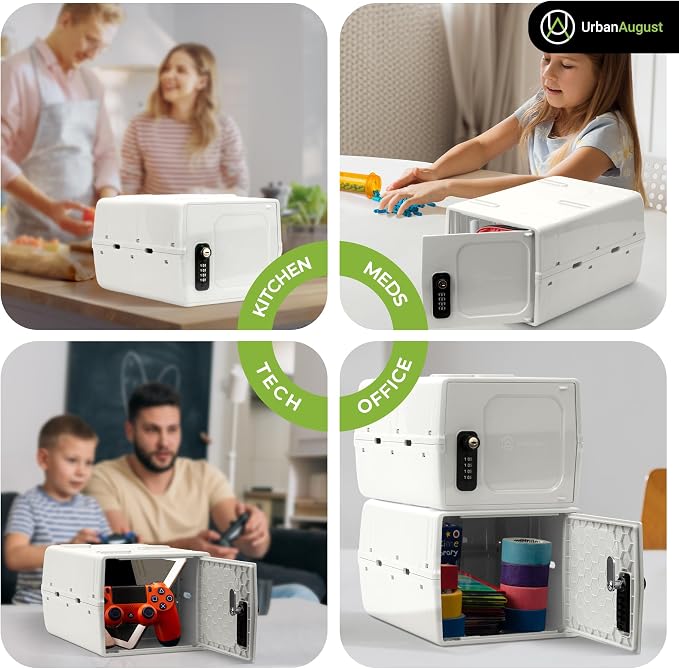 Dual Combination & Keyed Lockbox - Lockable Box for Everyday Use - Multi-Purpose lock for Home & Office Safety - Made of Industrial-Grade Plastic - One Size (Cream)