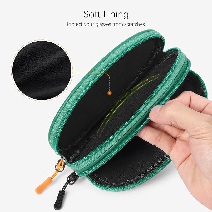 Double Eyeglasses Case Soft Portable Zipper Sunglasses Pouch with Keychain Clip for Men Women