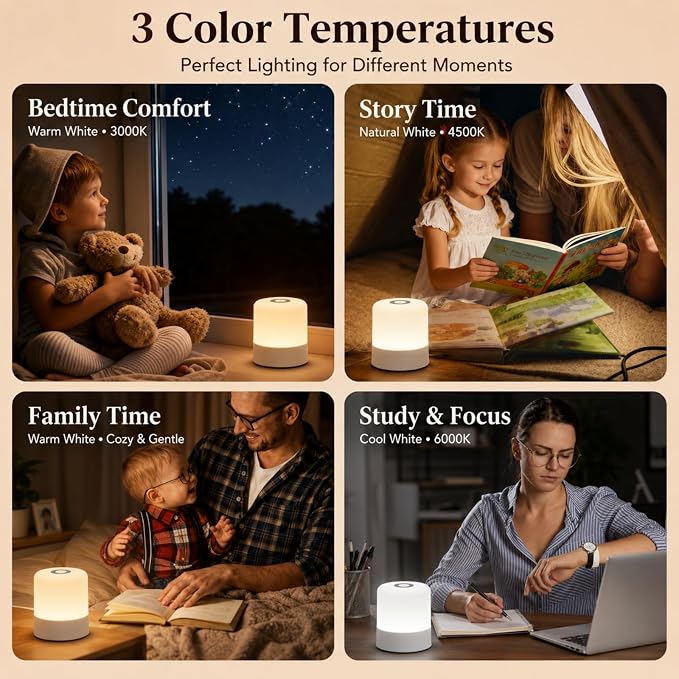 Portable Baby Night Light, 3 Color Egg Lights for Nursery, 2400mAh, Small Rechargeable LED Lamp, Dimmable Touch Nightlight for Newborn, Kids, Adults