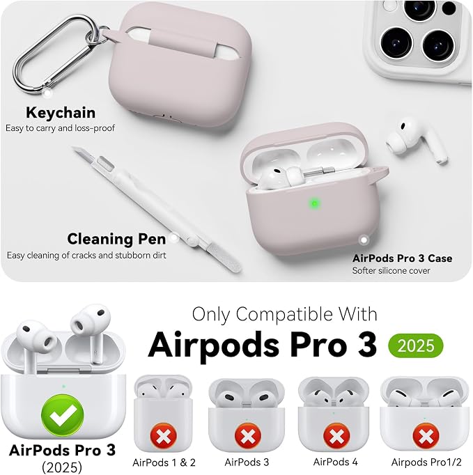 for AirPods Pro 3 Case 2025,Come with Cleaner Kit,Milk Tea | Silicone Protective Cover for Airpod Pro 3rd Generation Case with Keychain,for Women Men,One-Piece Design,Shockproof